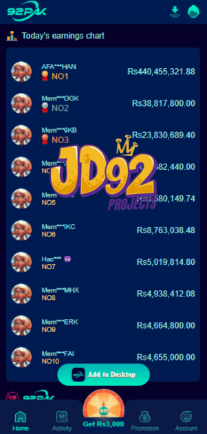 92pak game prediction round interface in earning game 2026 app