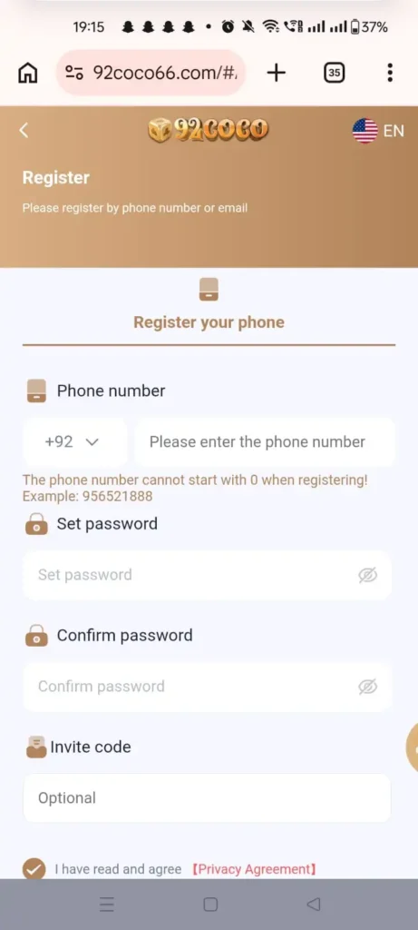 92 Coco Game sign up process for new users