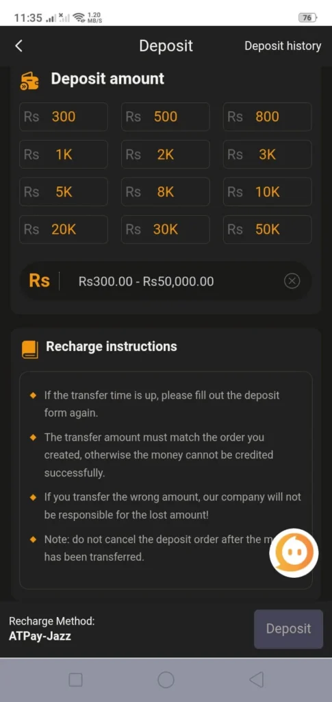92 dadu deposit and withdraw options and amount image