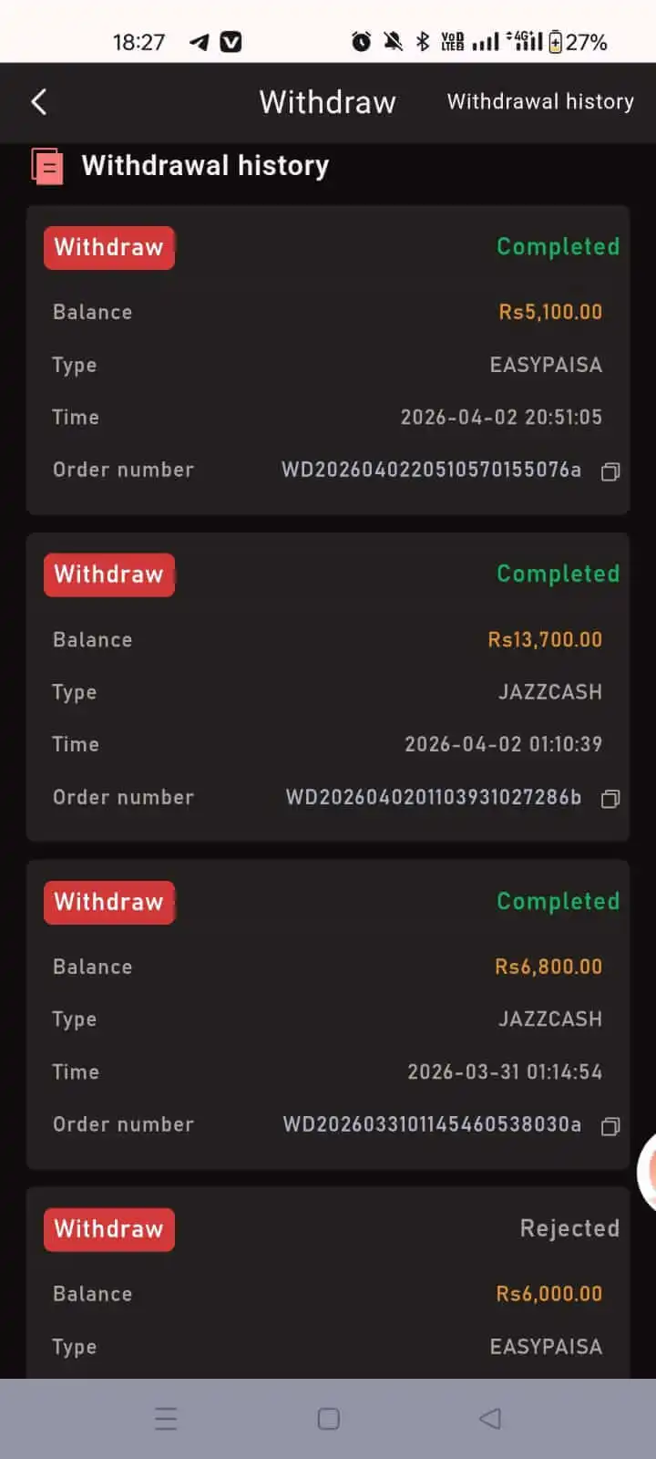 92 star game withdrawal (jazzcash & Easypaisa) proof screenshot