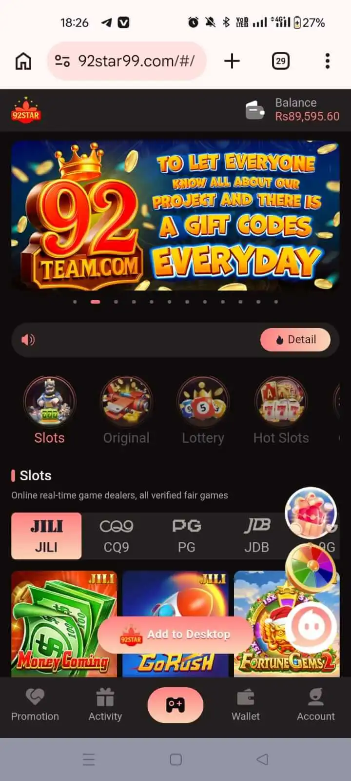 92 star game features ( real money earning game 2026) screenshot