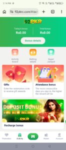 92 PKR Game bonus code section with free reward offers